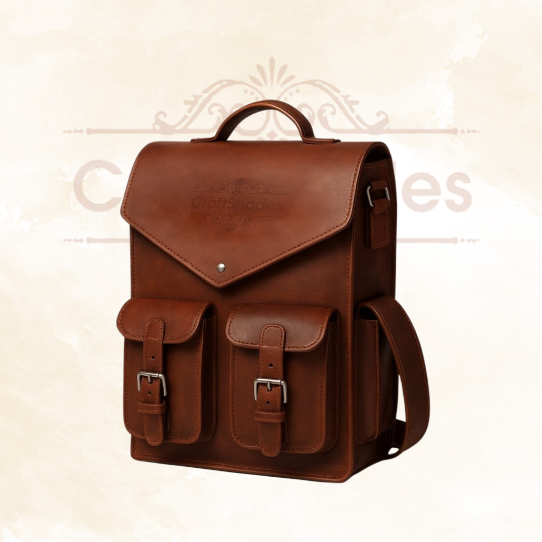 Baggbay 11 x 15 x 3 Inch 4 Pockets Dark Brown Handcrafted Leather Backpack