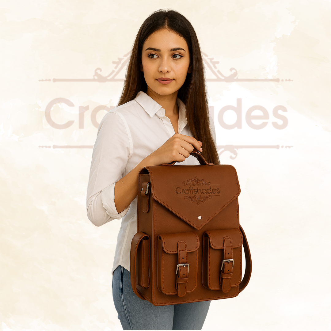 Baggbay 11 x 15 x 3 Inch 4 Pockets Dark Brown Handcrafted Leather Backpack