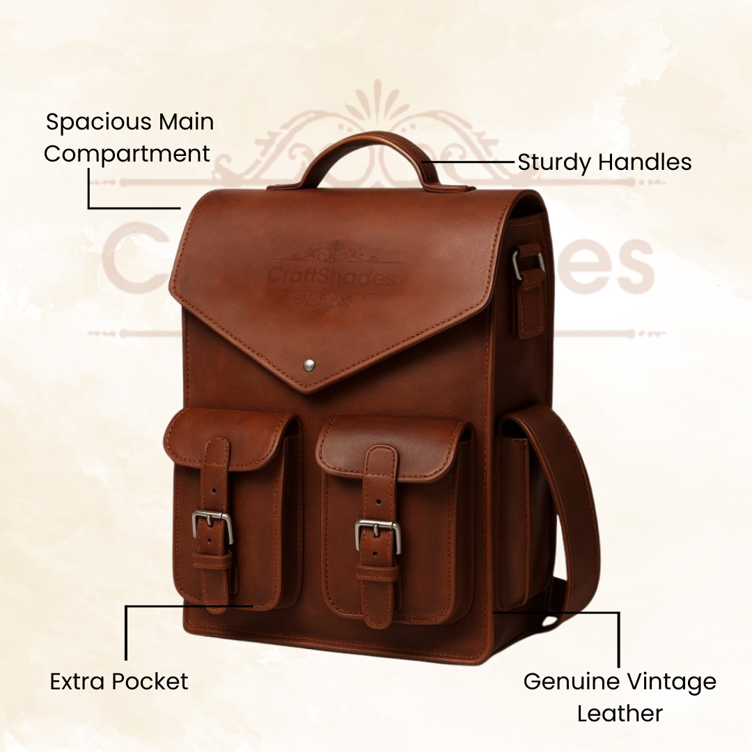 Baggbay 11 x 15 x 3 Inch 4 Pockets Dark Brown Handcrafted Leather Backpack