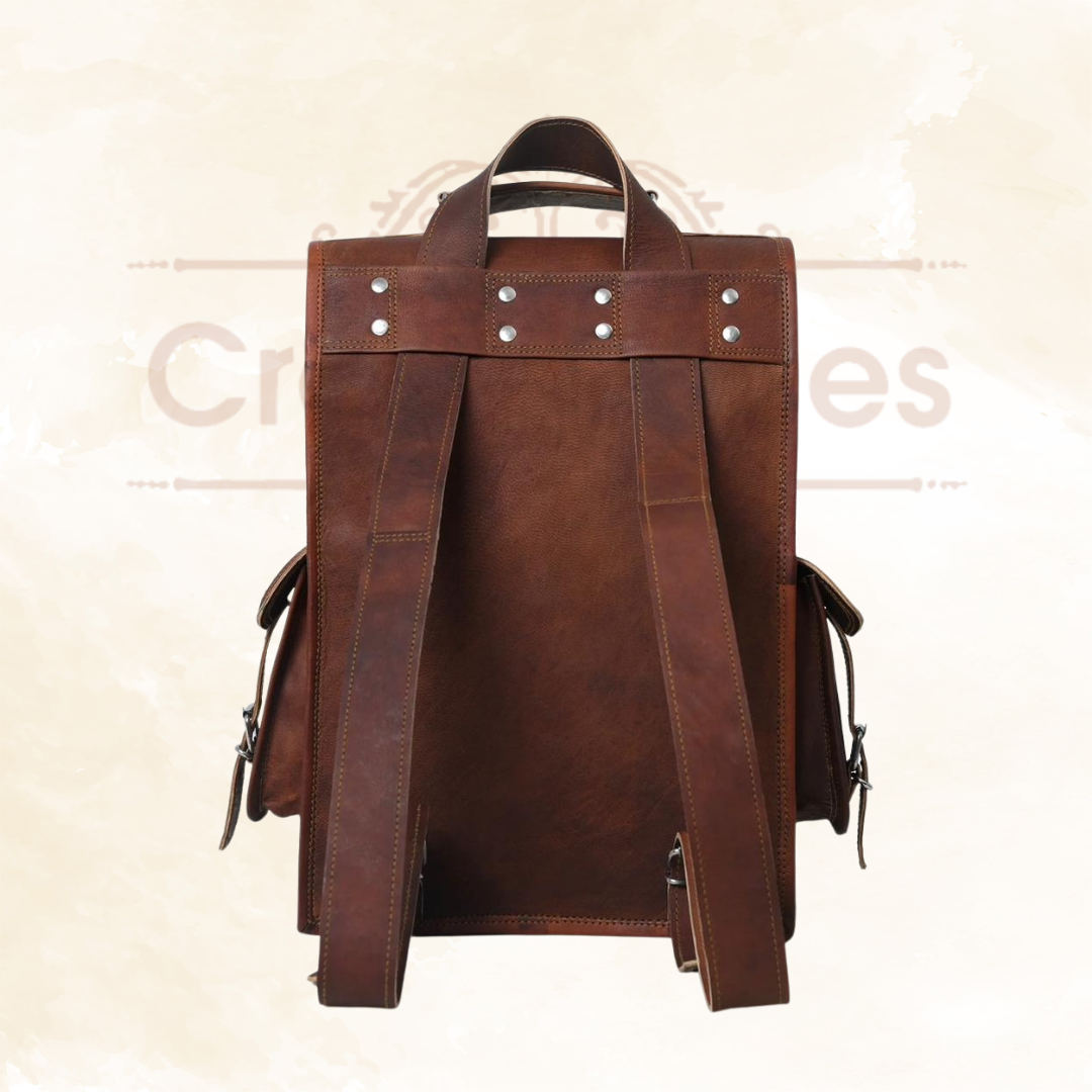 Baggbay 11 x 15 x 3 Inch 4 Pockets Dark Brown Handcrafted Leather Backpack