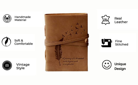 Leather Diary Embossed With Leaf of Tree & a Quote Antique Handmade Leather Bound Diary