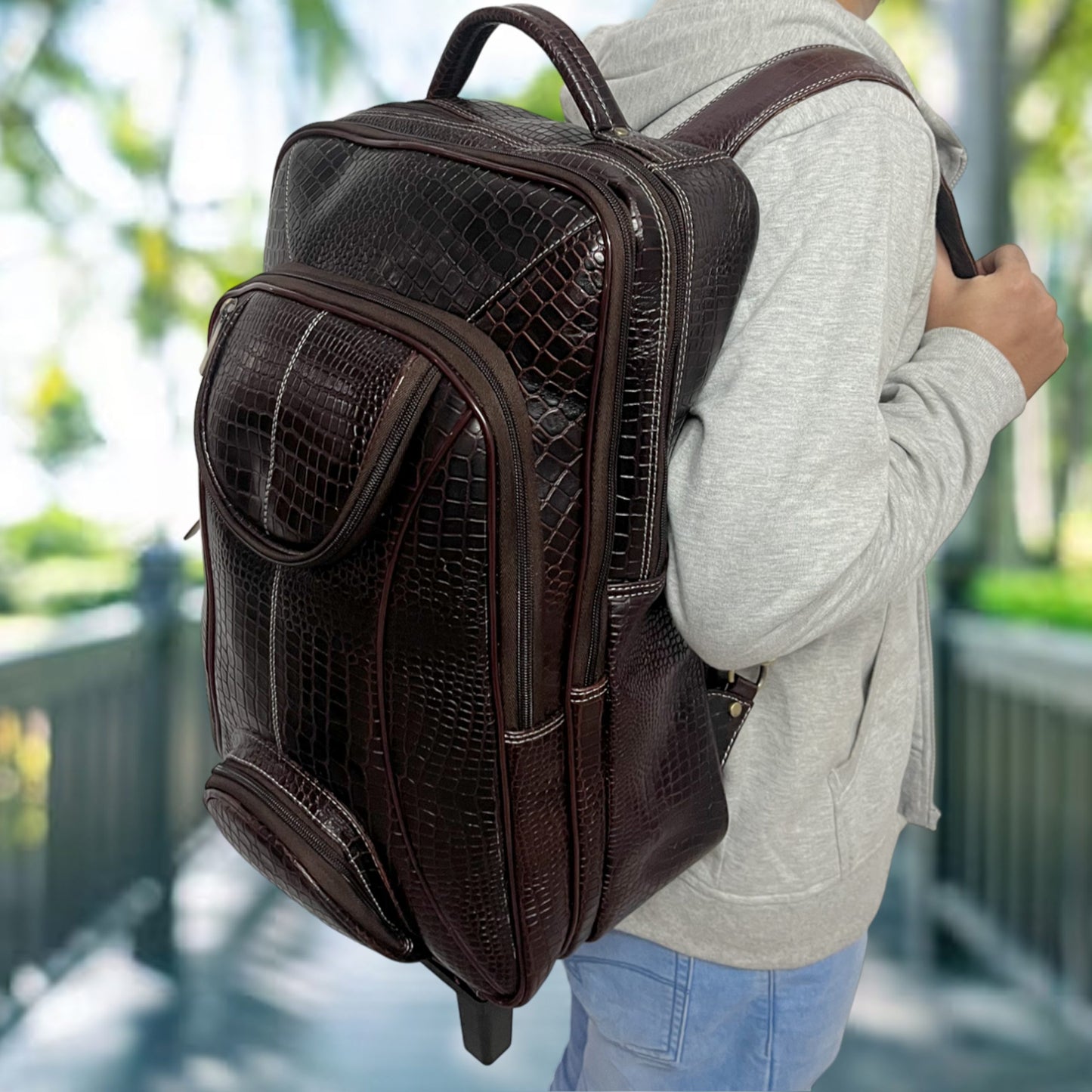 Leather Backpack For men office use with laptop compartment (Brown)