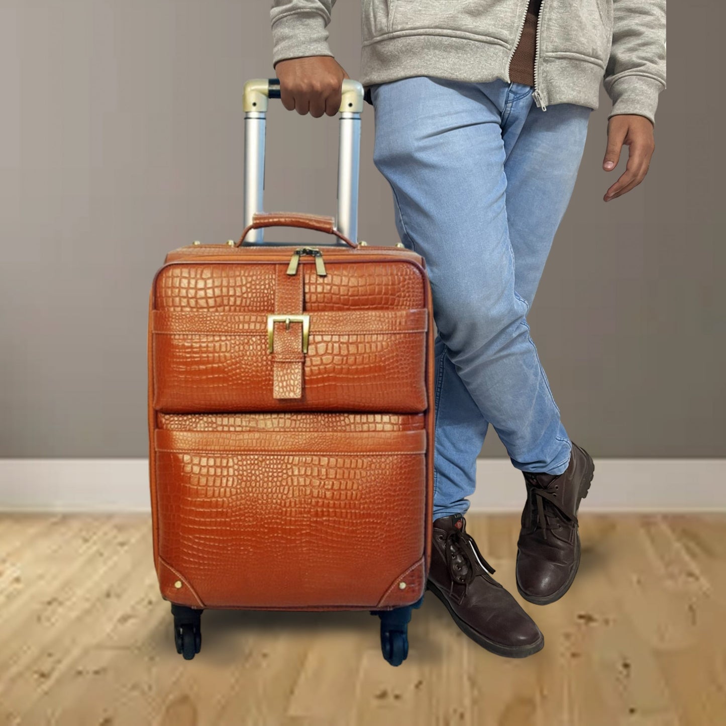 Leather Trolley Travel Bag Weekender Overnight Light Brown Leather Bag