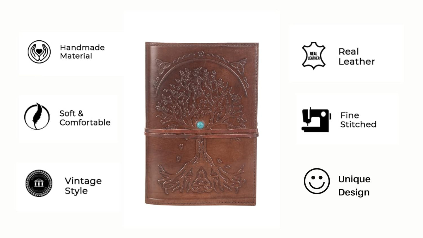 CraftShades – Refillable Leather Diary – Feather with Birds, Leaf of Tree Embossed