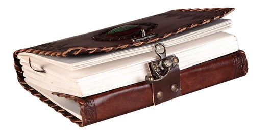 Leather Diary with Antique Green Stone Handmade Leather Bound Diary