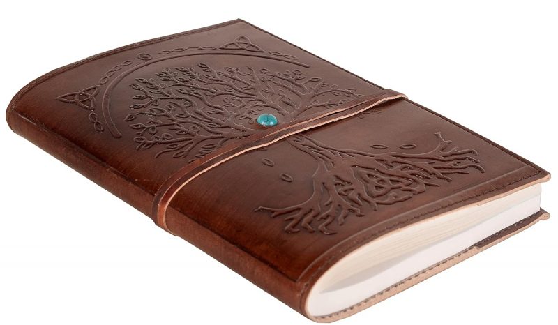 CraftShades – Refillable Leather Diary – Feather with Birds, Leaf of Tree Embossed