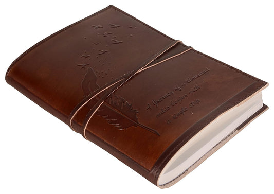 Refillable Leather Diary – Feather with Birds, Leaf of Tree