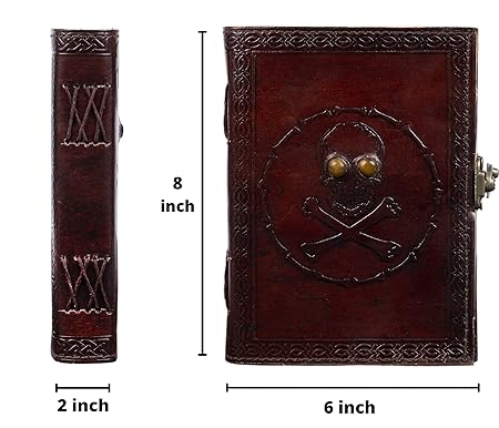 Handmade Leather Diary Embossed with Skull. Antique Lock Closure.