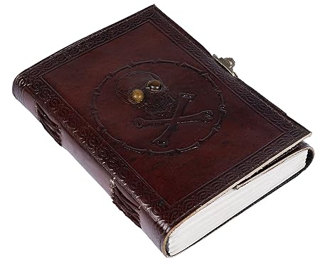 Handmade Leather Diary Embossed with Skull. Antique Lock Closure.