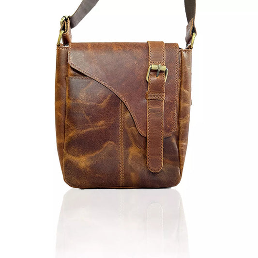9*11 Inch Buffalo light brown Leather Sling Bag | 100% Genuine Leather