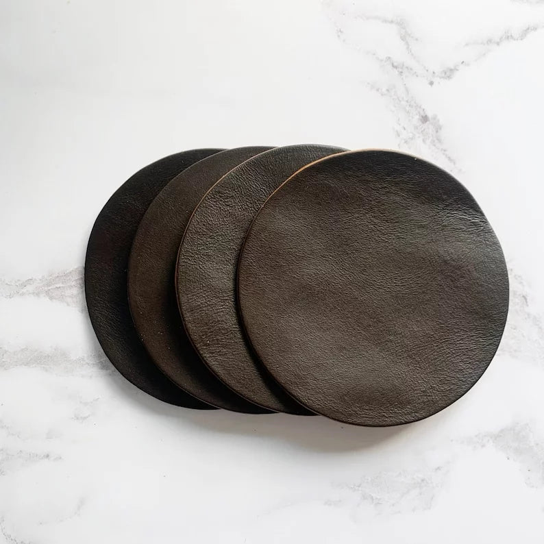 Blank Dark Tan Leather Circle Coasters