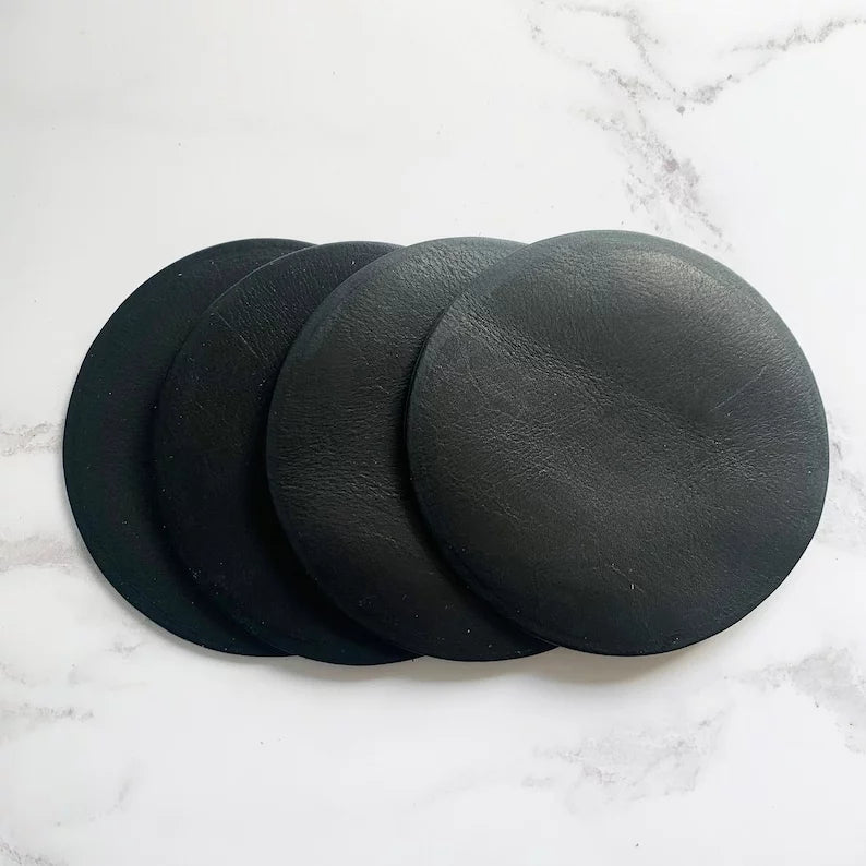 Blank Dark Tan Leather Circle Coasters