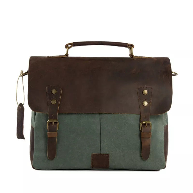 Baggbay 11*15″ Handcrafted Canvas+ Goat Leather Laptop Bag | 100% Genuine Leather
