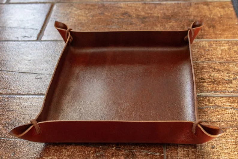 Handmade Italian leather catch all tray