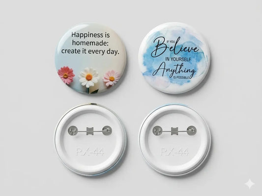 Custom pin badge designs - happiness and motivational buttons - Baggbay
