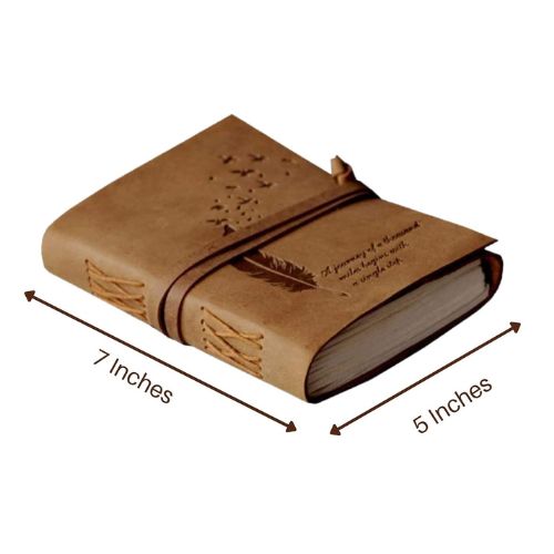 Leather Diary Embossed With Leaf of Tree & a Quote Antique Handmade Leather Bound Diary