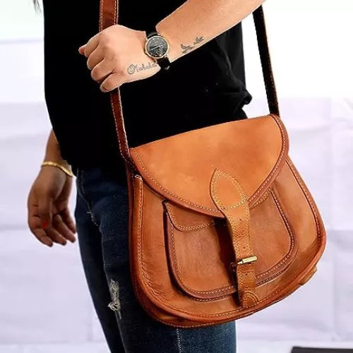 9*11 Inch Crossbody Handcrafted Small goat Leather Unisex Sling Bag | 100% Genuine Leather