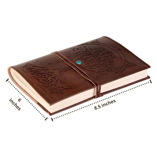 Refillable Leather Diary – Feather with Birds, Leaf of Tree