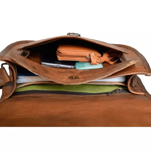 9*11 Inch Crossbody Handcrafted Small goat Leather Unisex Sling Bag | 100% Genuine Leather