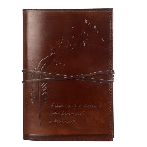 Refillable Leather Diary – Feather with Birds, Leaf of Tree