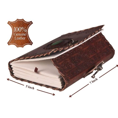 CraftShades – Leather Diary with Antique Green Stone