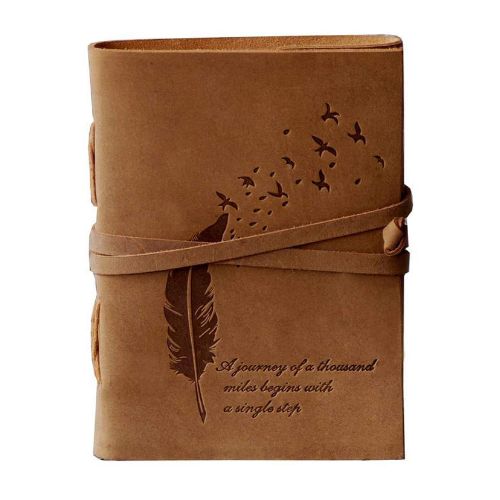 Leather Diary Embossed With Leaf of Tree & a Quote Antique Handmade Leather Bound Diary