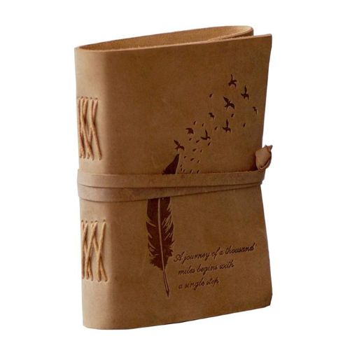 Leather Diary Embossed With Leaf of Tree & a Quote Antique Handmade Leather Bound Diary