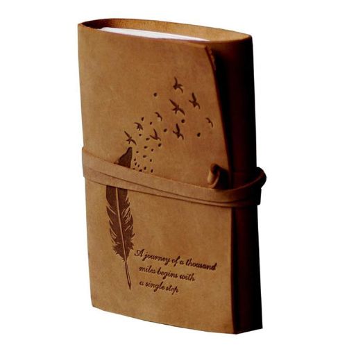 Leather Diary Embossed With Leaf of Tree & a Quote Antique Handmade Leather Bound Diary