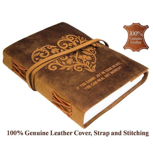 Leather Diary Heart with Quote Antique Handmade Leather Bound Notepad