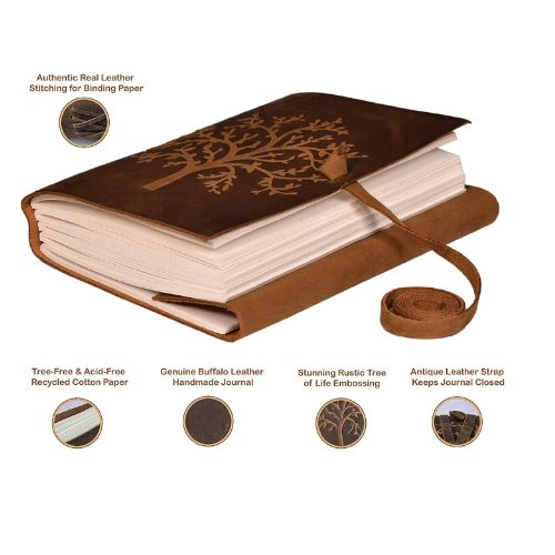 Tree Embossed Leather Diary, Brown Colour Antique Diary