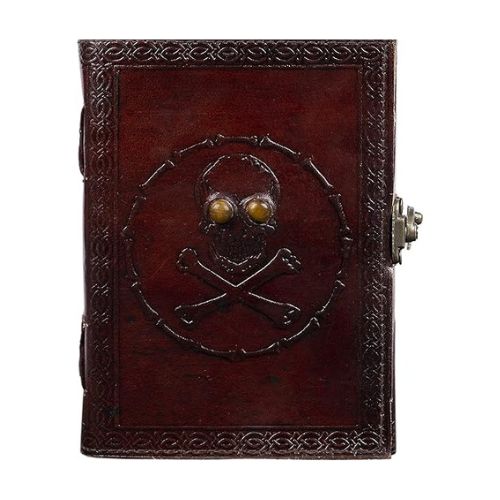 Handmade Leather Diary Embossed with Skull. Antique Lock Closure.