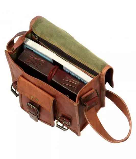 Front Pocket Handcrafted Mini Satchel Goat Leather Bag 11*15 Inch | 100% Genuine Leather