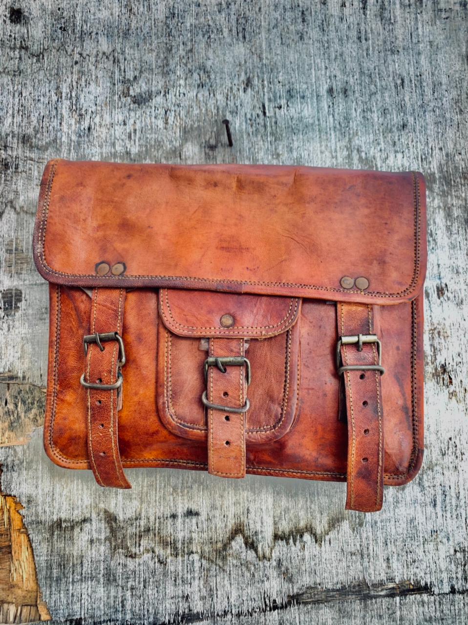 Expandable Handcrafted Vintage Goat Leather Bag 10*13″ | 100% Genuine Leather