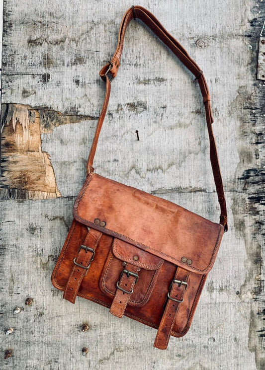 Expandable Handcrafted Vintage Goat Leather Bag 10*13″ | 100% Genuine Leather