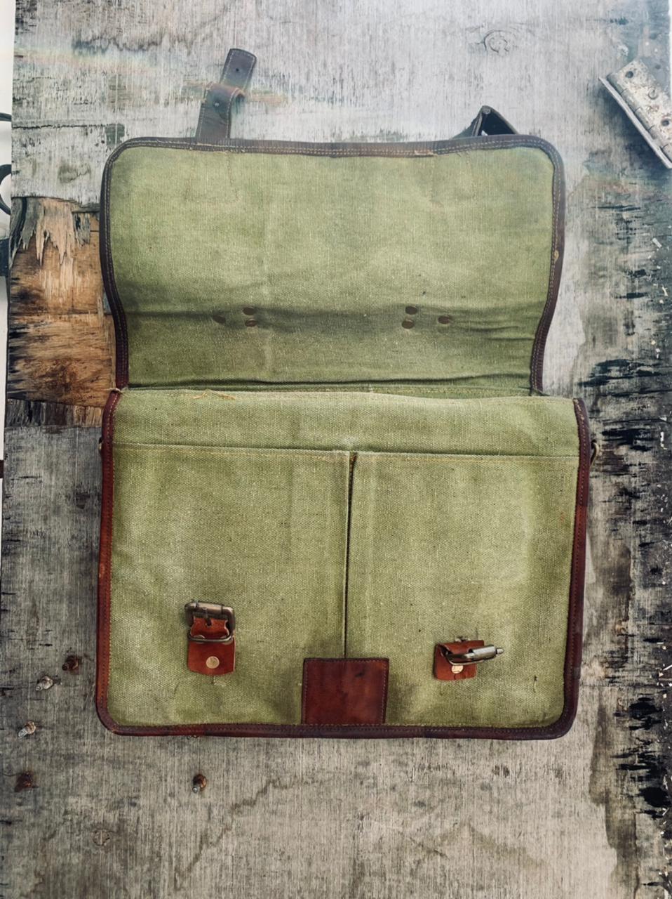 Baggbay 11*15″ Handcrafted Canvas+ Goat Leather Laptop Bag | 100% Genuine Leather