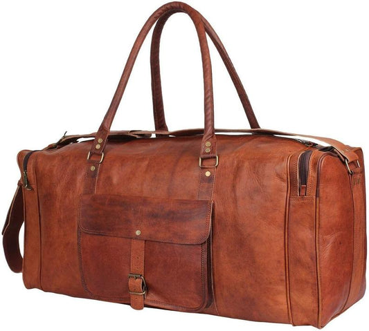 Baggbay 22 Inch 3 Compartments (Expandable) Handcrafted Duffle Goat Leather Bag