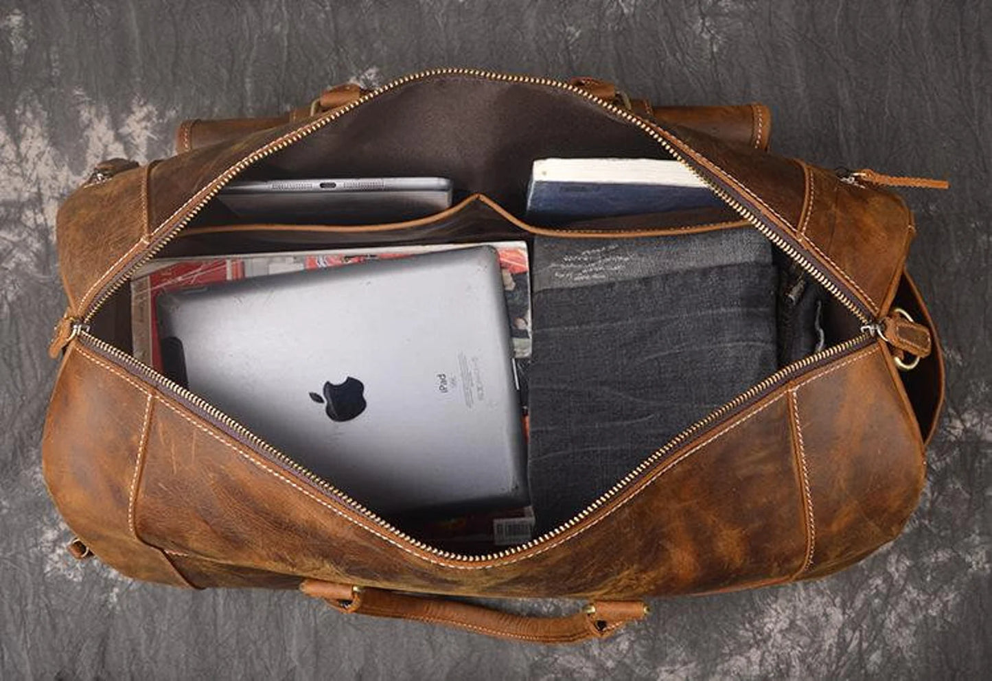 Baggbay 22 Inch 3 Compartments (Expandable) Handcrafted Duffle Goat Leather Bag