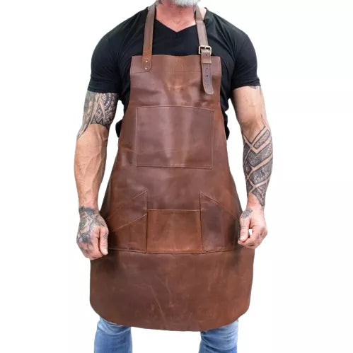 Distressed Multi-Pocket Leather Apron