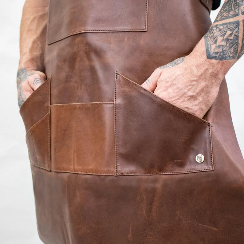 Distressed Multi-Pocket Leather Apron