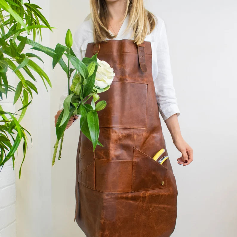 Distressed Multi-Pocket Leather Apron