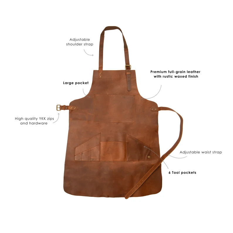 Distressed Multi-Pocket Leather Apron