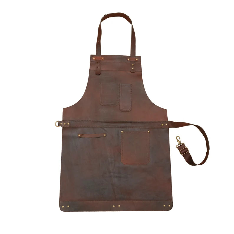 Dark Brown Full Grain Leather Apron Butcher Apron -Cook Apron