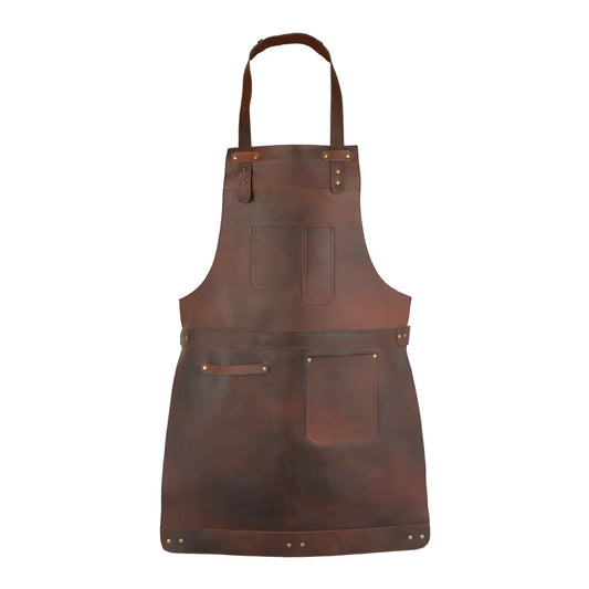 Dark Brown Full Grain Leather Apron Butcher Apron -Cook Apron