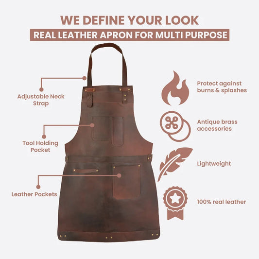 Dark Brown Full Grain Leather Apron Butcher Apron -Cook Apron