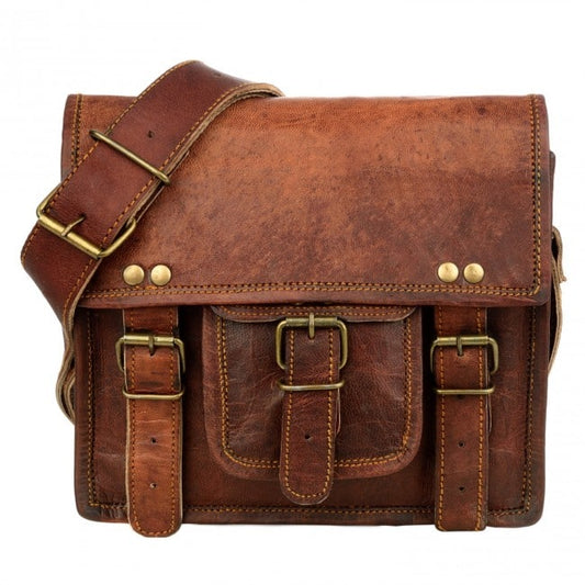 Front Pocket Handcrafted Mini Satchel Goat Leather Bag 11*15 Inch | 100% Genuine Leather