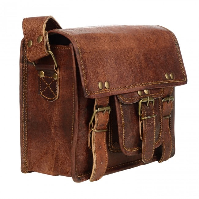 Front Pocket Handcrafted Mini Satchel Goat Leather Bag 11*15 Inch | 100% Genuine Leather