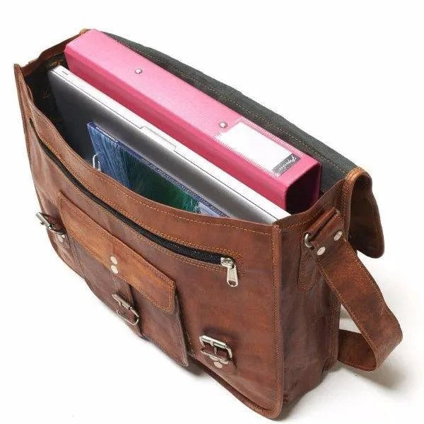Baggbay – 13 Inch Single Pocket Double Strip Handcrafted Satchel Goat Leather Bag