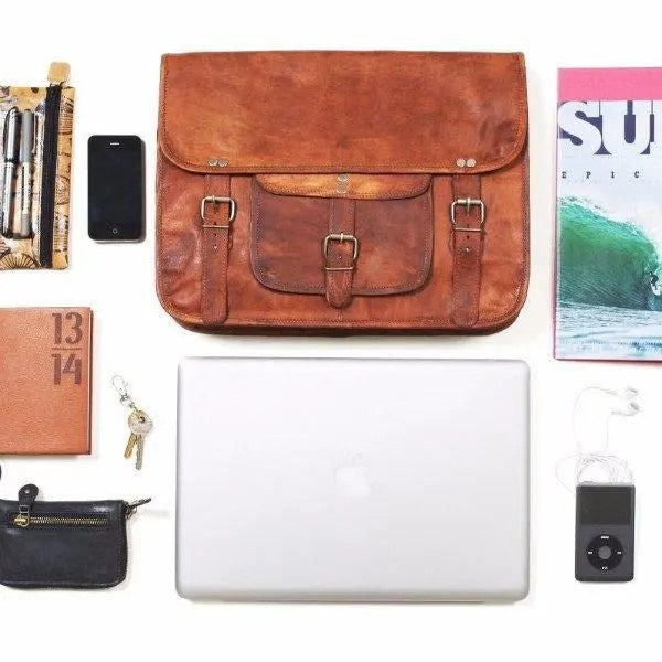 Baggbay – 13 Inch Single Pocket Double Strip Handcrafted Satchel Goat Leather Bag