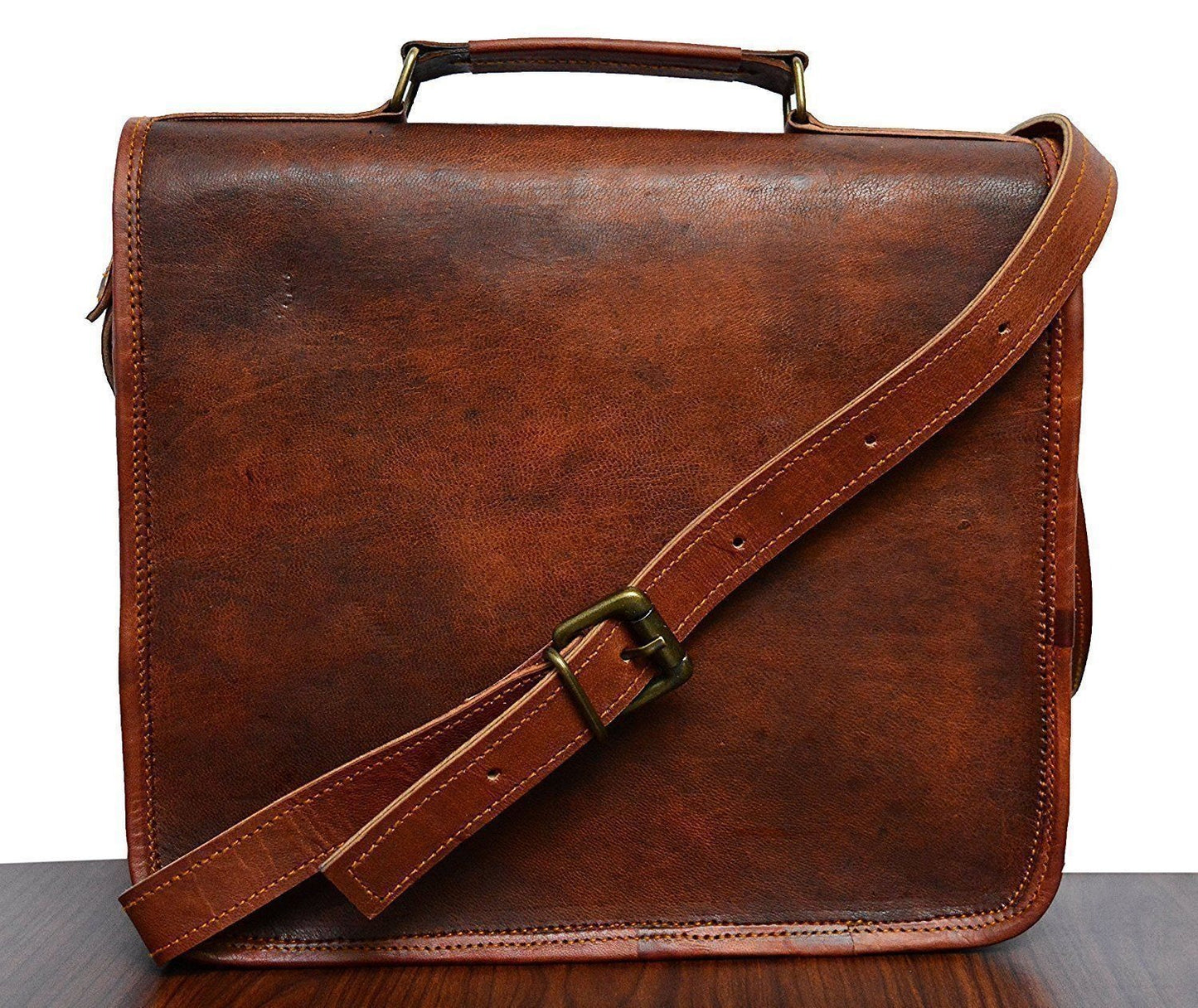 Baggbay – 13 Inch Single Pocket Double Strip Handcrafted Satchel Goat Leather Bag