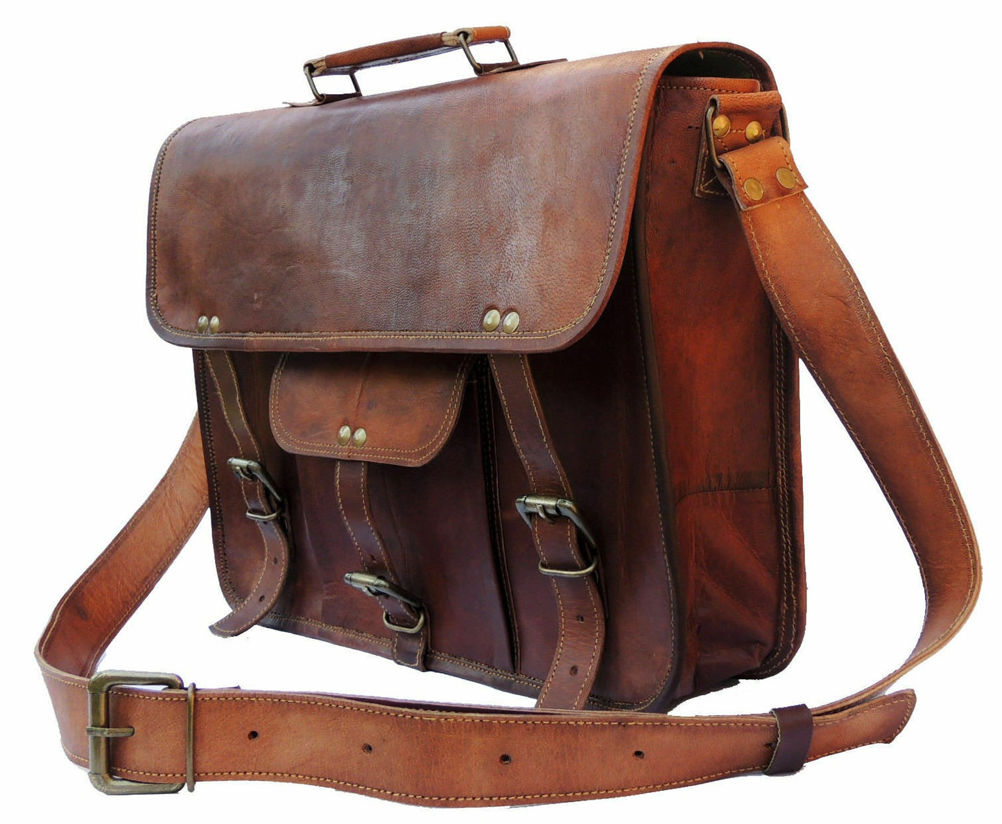 Baggbay – 13 Inch Single Pocket Double Strip Handcrafted Satchel Goat Leather Bag